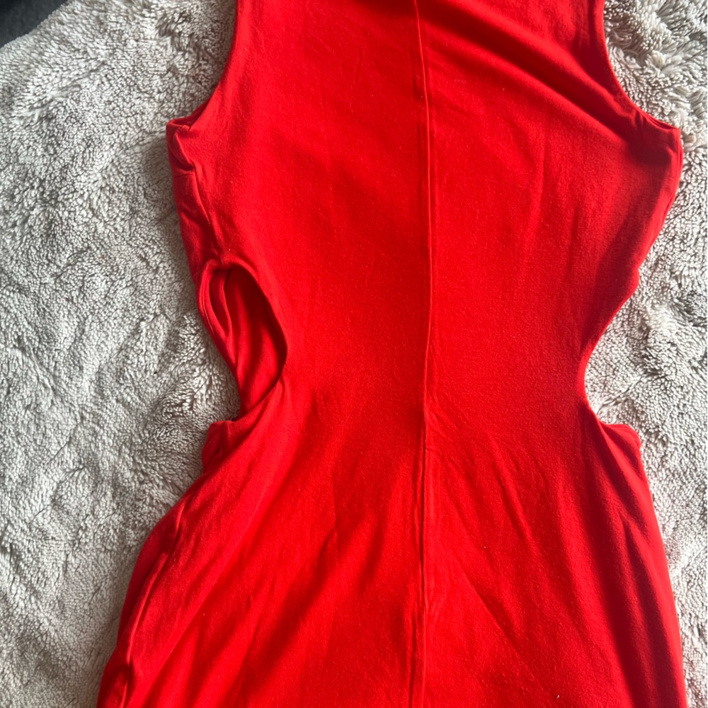 bebe Vibrant Red Mini cutout double layer stretchy Dress